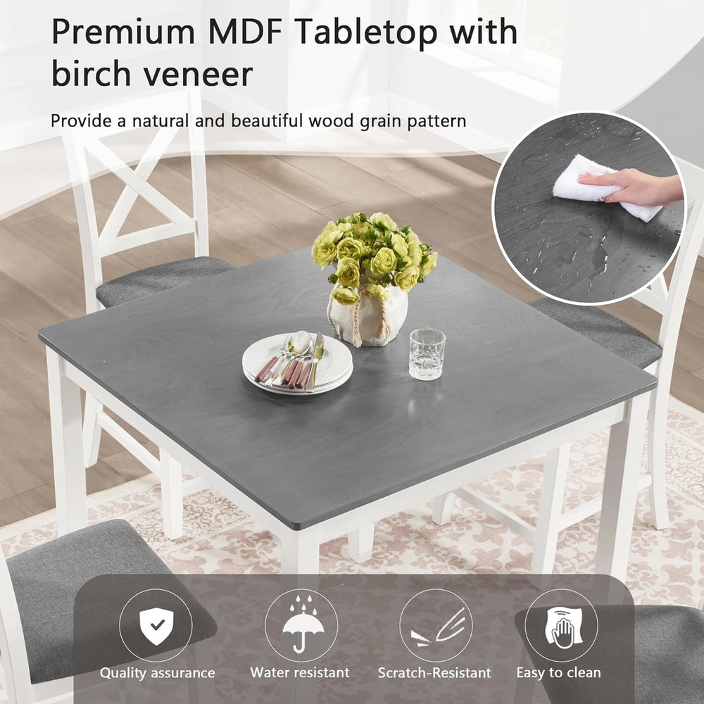LUMISOL 5-Piece Counter Height Dining Set, Wooden Square Table with 4 Chairs,...