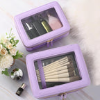 Aveniee Clear Makeup Bags, Double Layer Cosmetic Bags with a Separate Brush Compartment, Large Travel Toiletry Bag Train Case for Women, Travel Accessories Organizer.2 Layers Large, Lilac