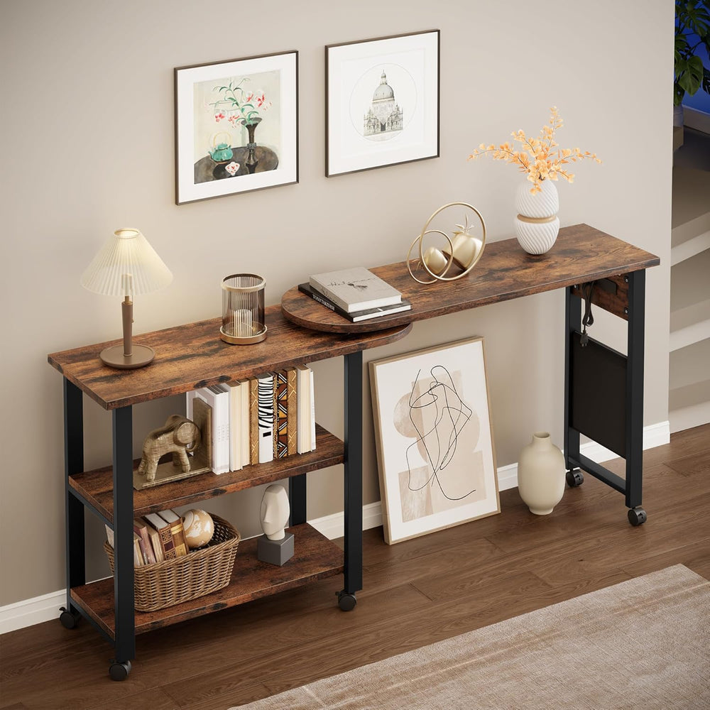 GarveeHome Rotating Side Table 360° End Table with Charging Station Swivel Si...