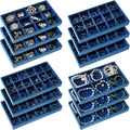 Junkin 12 Pcs Jewelry Tray Velvet Stackable Jewelry Organizer Trays Divided Earring Accessories Storage Containers Box (Rose Red)