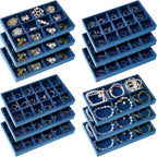 Junkin 12 Pcs Jewelry Tray Velvet Stackable Jewelry Organizer Trays Divided Earring Accessories Storage Containers Box (Rose Red)