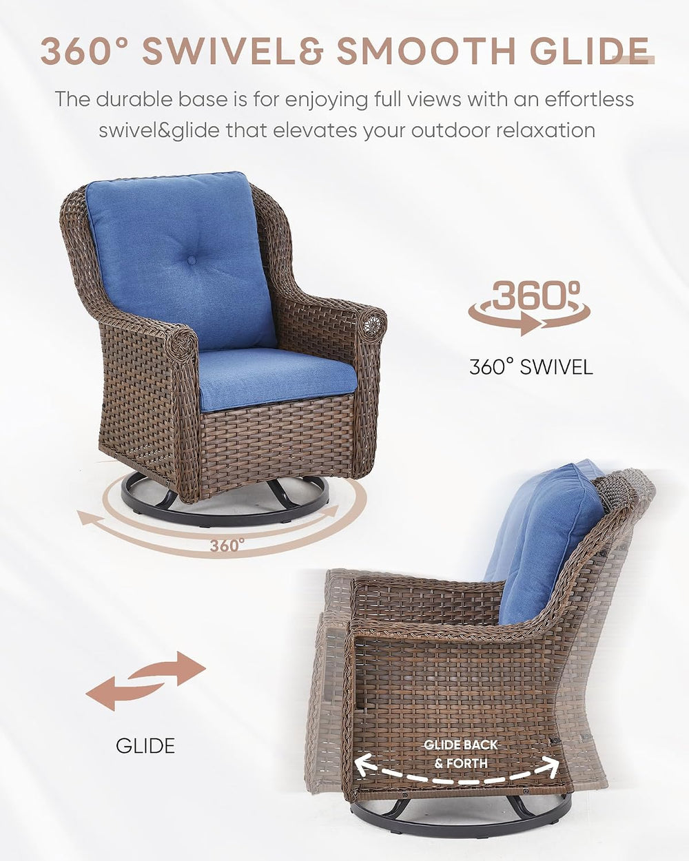 Patio Chairs Outdoor Swivel Glider - Set of 2 High Back Outside Brown Wicker ...