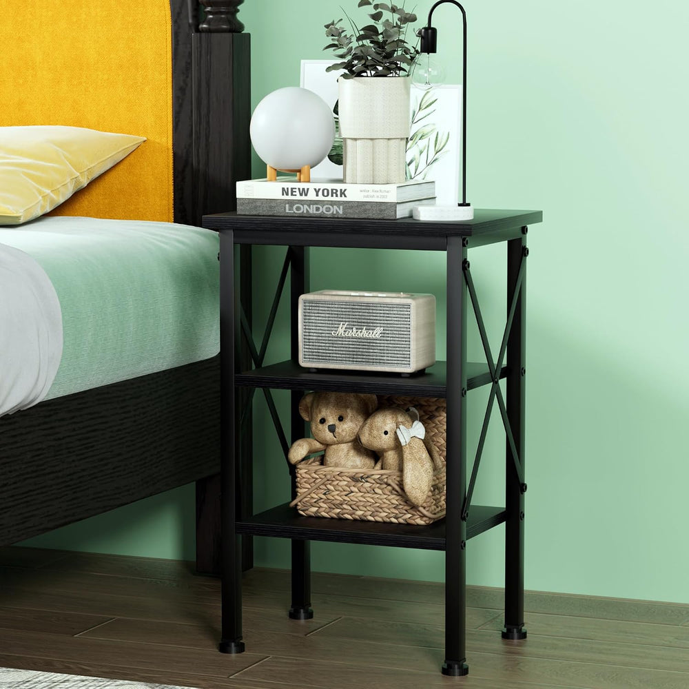 VECELO Modern Nightstands X-Design Side End Table Night Stand with Storage Sh...