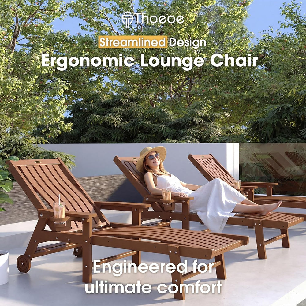 Outdoor Chaise Lounge Chair Set of 2,HDPE lounge chair outdoor with Wheels | ...