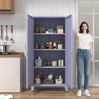 Heavy Duty 61" Lockable Pantry Cabinet, 2-Door 4-Tier Storage Cabinet with 3 Adjustable Shelves, Purple Metal Kitchen Cabinet for Kitchen, Living Room, School Tool Storage, 61"H X 27.6"W X 13.8"D