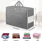 6Pack 105L Extra Large Storage Bags, Folding Moving Comforter Blanket Storage Bags Closet Organizers and Storage Containers for Clothes with Strong Handles&Zippers Clear Window for Bedding Pillow Grey