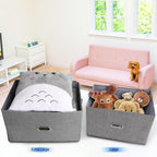 Large Linen Fabric Foldable Storage Bins with Removable Lid and Handles, Washable Storage Box Organizer Containers Baskets Cube with Cover for Bedroom,Office(Black, Extra Large(2-Pack))
