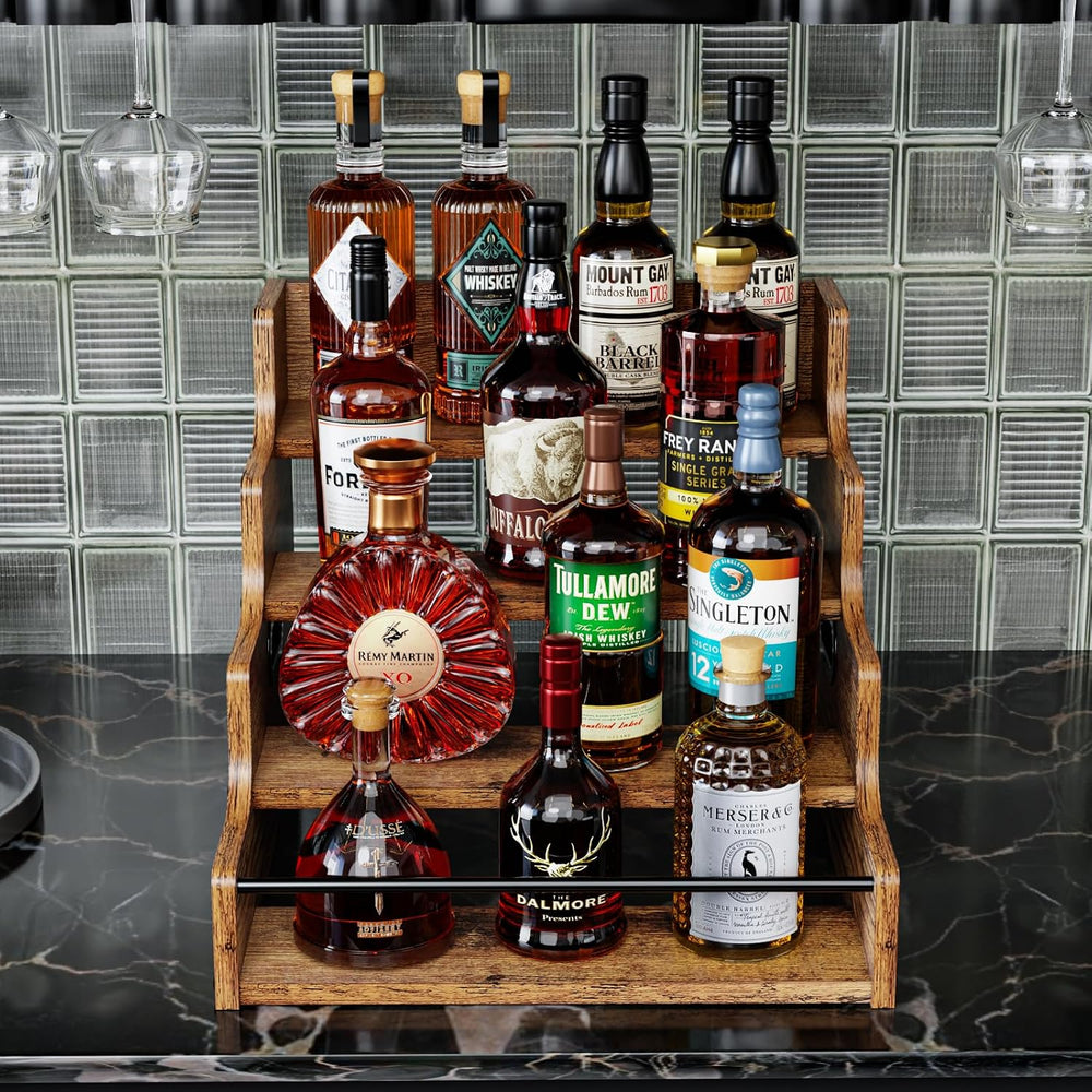 KLM Liquor Bottle Display Shelf, Coffee Syrup Rack Organizer, 4 Step Countert...