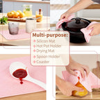 LEHAHA Melamine Serving Tray with Handles, 17.25 x 12 Inch Aesthetic Serving Platters and Trays with Curved Sides, Tray for Lunch, Coffee, or Breakfast, 4pcs Set, Silicone placemats Included,Pink