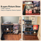 Large Record Player Stand Table with Vinyl Record Holder Up to 150PCS, AV Media Stand Stereo Cabinet Shelf Rack Tower with Storage, Sturdy, Adjustable Feet, Rustic, Large Capacity