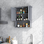 Tangkula Bathroom Wall Cabinet, Wooden Hanging Cabinet with Doors & Shelves, Multipurpose Storage Cabinet for Restroom Kitchen Living Room, Wall Mounted Bathroom Medicine Cabinet (Grey)