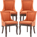 Dining Chairs Set of 4, Kitchen & Dining Room Chairs, Fabric Upholstered Dinning Chairs, Sillas De Comedor, Nailhead Trim, Wood Legs (Orange, 4 Pcs)