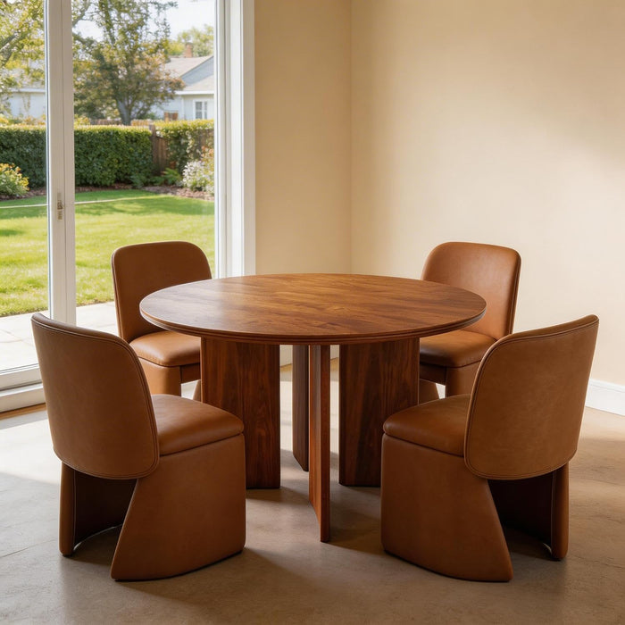 Hyfirm Modern Upholstered Dining Chairs Set of 4, Faux Leather Accent Side Dining Chairs Armless Kitchen Chairs with Curved Back Parsons Chairs for Kitchen Dining Room Living Room, Brown
