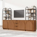 Yechen 122" Modular Entertainment Center with Bookshelves for up to 65", Mid-Century Modern TV Stand with Storage and Drawers, TV Cabinet with Adjustable Shelves, Living Room, Walnut Oak (3 PCS)