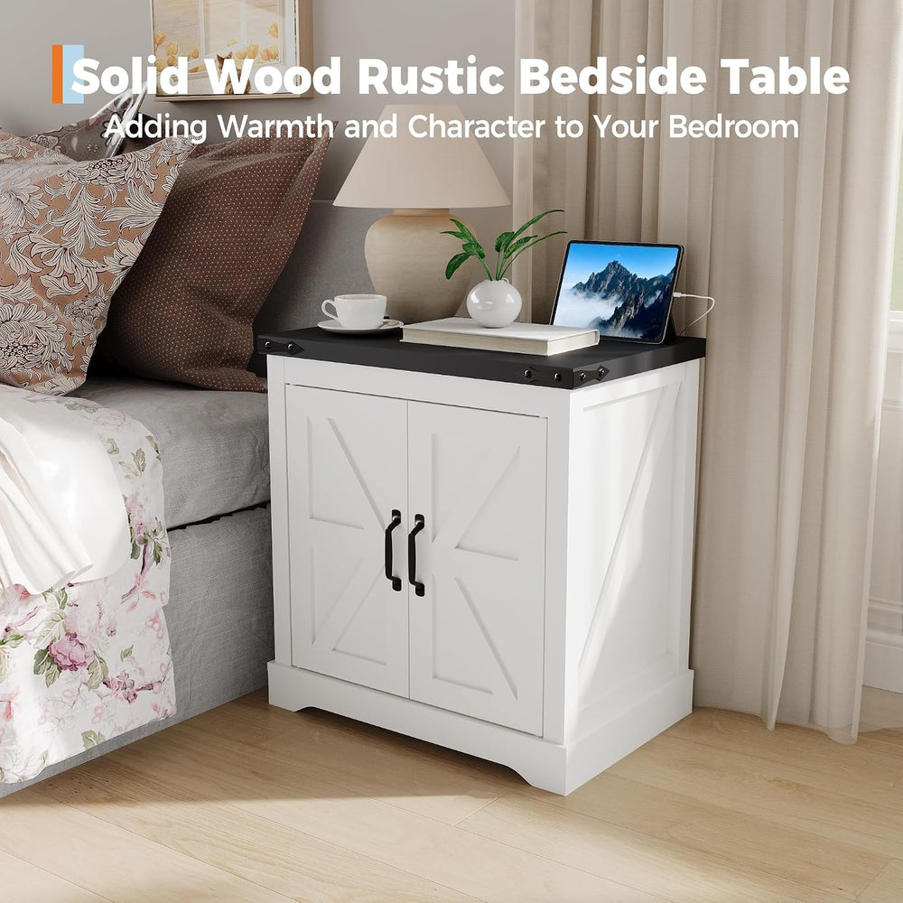 Takywep 24" White Farmhouse Side Table with USB Charging Station, Large ...