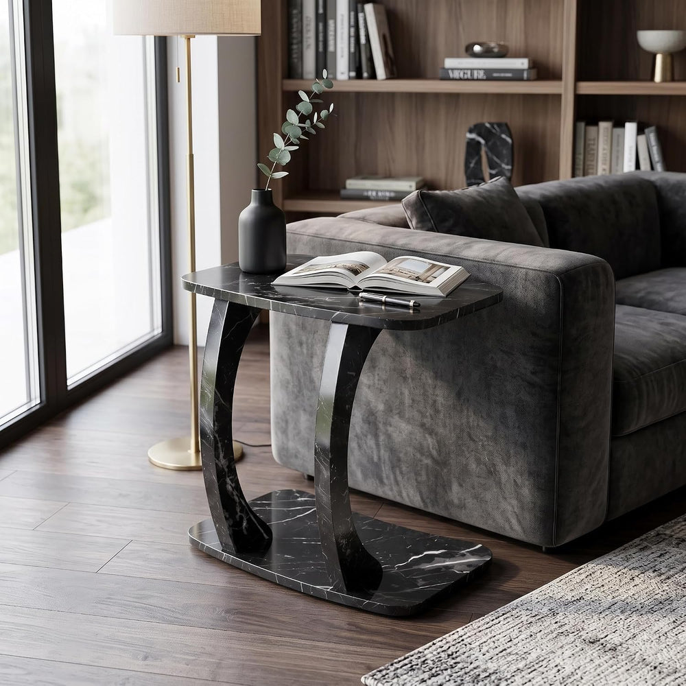 Modern C-Shaped Side Table, Curved End Table for Couch, Sofa & Bed,