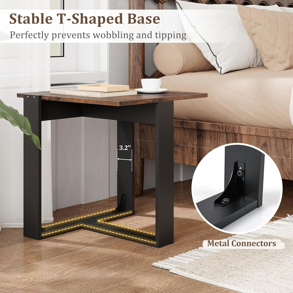 Giantex Industrial End Table Set of 2, Square Bedside Night Stand w/T-Shape M...