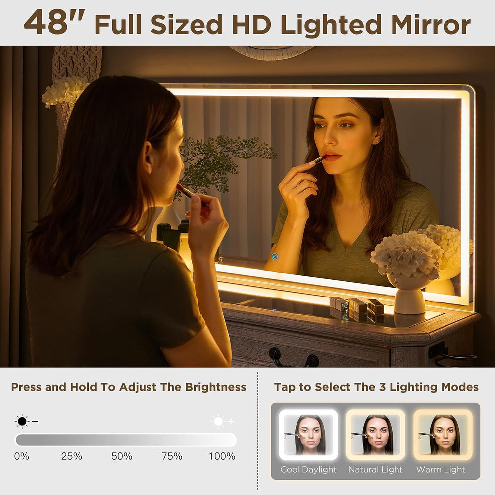 T4TREAM 48" Farmhouse Vanity Desk with Mirror and Lights,Makeup Vanity |...