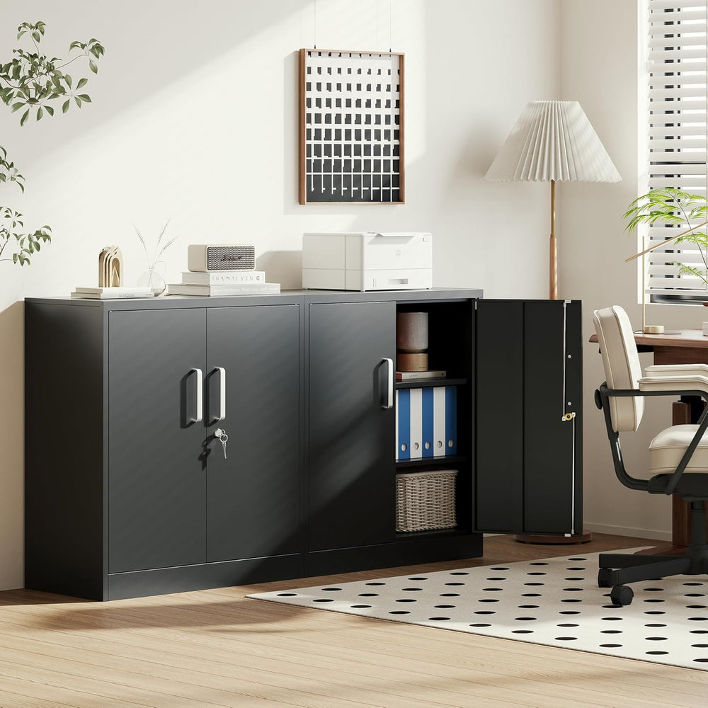 Metal Storage Cabinet with Locking Doors, 35.4" Steel Locker Organizer w...