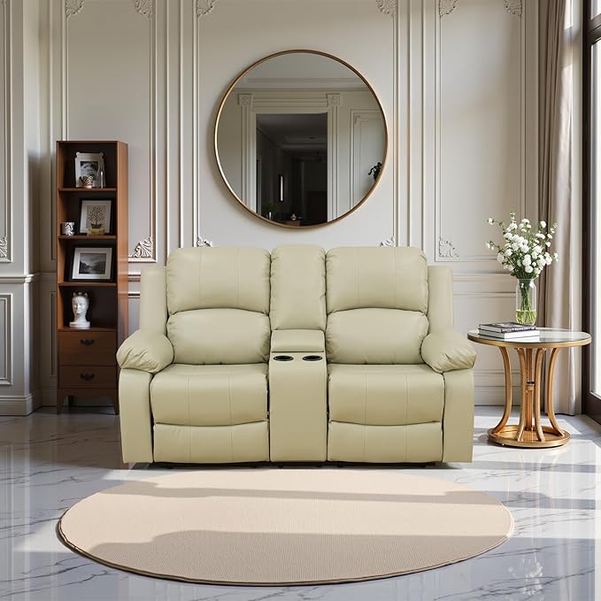 Recliner Sofa Set Couches for Living Room Chair Recycled Leather Fabric Living Room Furniture Sets, Adjusted Loveseat Reclining Couch Furniture Sofa Set for Theater Seating, Beige