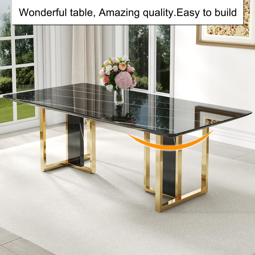 79'' Modern Dining Table Set for 10, Black Kitchen Table with 1.8&quo...
