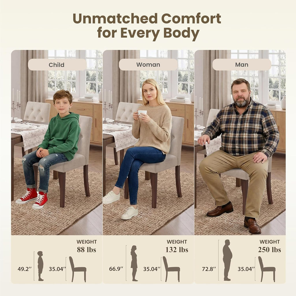 Upholstered Dining Chairs Set of 4 - Modern Parsons Kitchen & Dining Room Chair with Diamond Tufted Back, Solid Wooden Legs for Apartment, Café, Vanity