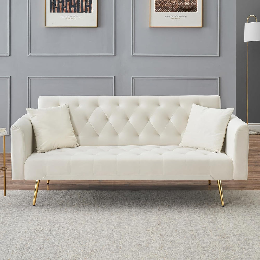 71" Modern Velvet Sofa Bed Futon, Convertible Sleeper Couch, Adj. Backre...