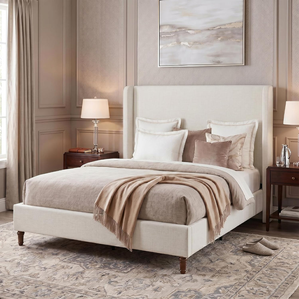 54" Extra-Tall Headboard Bed Frame - Heavy Duty Wingback Upholstered Pla...
