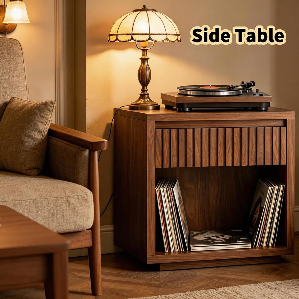 Record Player Stand, Vinyl Record Storage Player Stand Holder with Drawer