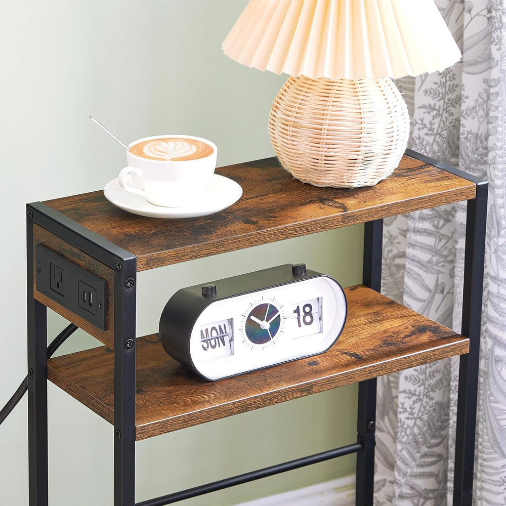 HOOBRO Small Narrow Side Table with Charging Station, Skinny End Table for Sm...