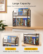 2-Tier DVD Storage Rack, DVD Shelf for Non-slip Feets, DVD Holder Display with 10 lb per Tier, Stores Up to 56 DVDs, Display Organizer Tower for Music Enthusiasts and Collection