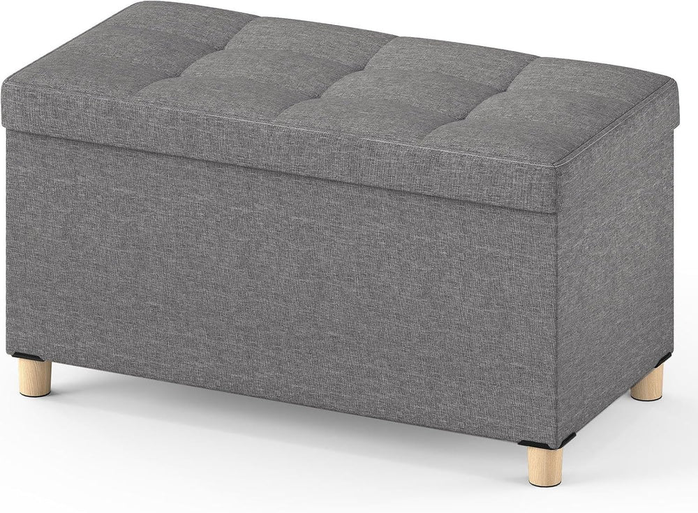 Giantex Storage Ottoman Bench with Tray Lid, Folding Linen Fabric Foot Stool ...