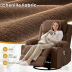 Swivel Rocker Recliner Chair with Vibration Massage & Lumbar Heating, Ergonomic Lounge Chair for Living Room, Rocking Function, Side Pocket, 2 Cup Holders, USB Charging Port