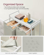 VASAGLE Laundry Hamper, Laundry Basket, Laundry Sorter with 2 Pull-Out and Removable Bags, Shelf, Metal Frame, 2 x 12.1 Gallons (46 L), 28.8 x 13 x 28.4 Inches, Cream White and Cloud White UBLH201W01