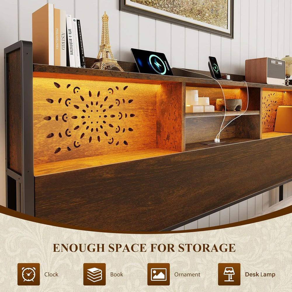 Belffin King Size Bed Frame with 6 Storage Drawers and Carving Headboard