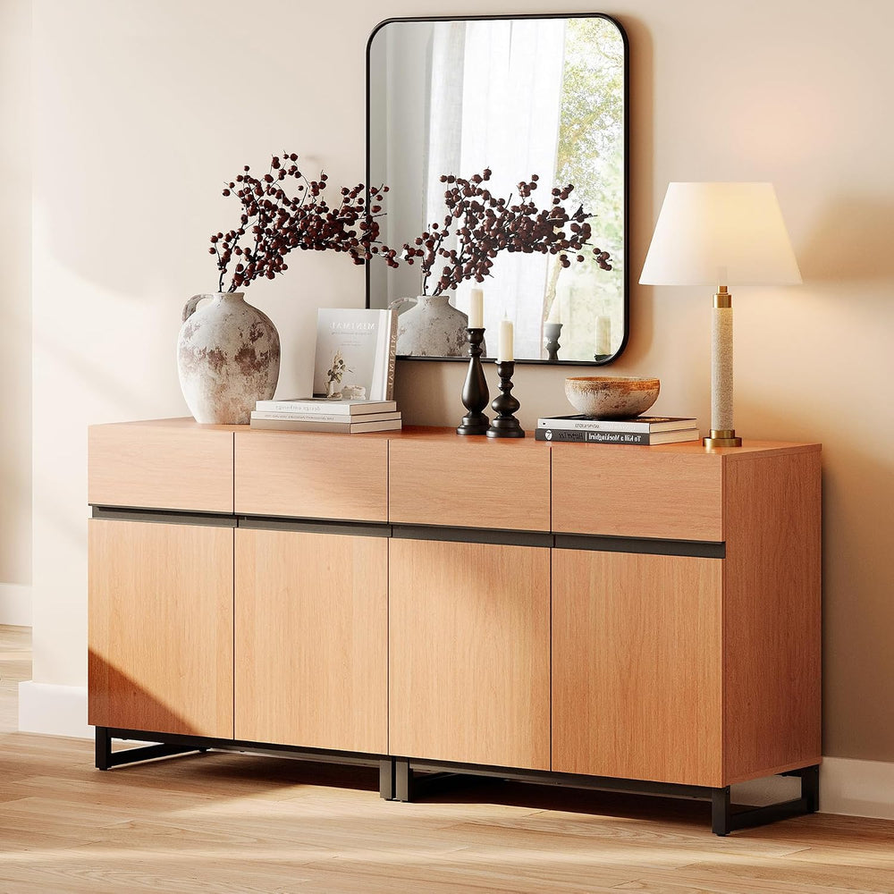 WAMPAT Sideboard Buffet Cabinets, Modern Sideboard with Adjustable Shelf and ...