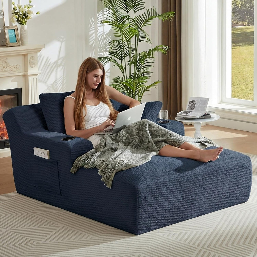 49.2"Oversized Chaise Lounge Chair Indoor,Faux Fur Reading Chair with Cu...