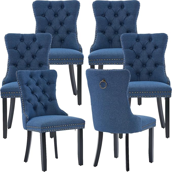 Modern Dining Chairs Set of 6, Tufted Upholstered Dining Chairs with Solid Wo...