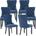 Modern Dining Chairs Set of 6, Tufted Upholstered Dining Chairs with Solid Wood Legs, Blue Linen Fabric Kitchen Chair, Sillas de Comedor, Comfy Kitchen Chair (Blue, Linen, 6Pcs)