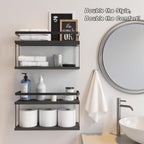 RICHER HOUSE Dual-Level Guardrail Floating Shelves, Rustic Wood Bathroom Shelf Wall Mounted, Over Toilet Paper Storage Shelves for Wall Decor, Bathroom Organizers - Black