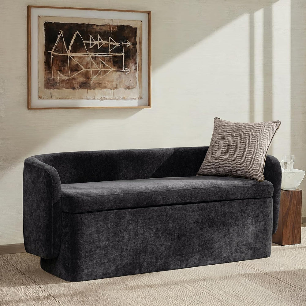 HULALA HOME 61" Bedroom Storage Bench with Low Backrest, Black | Upholst...