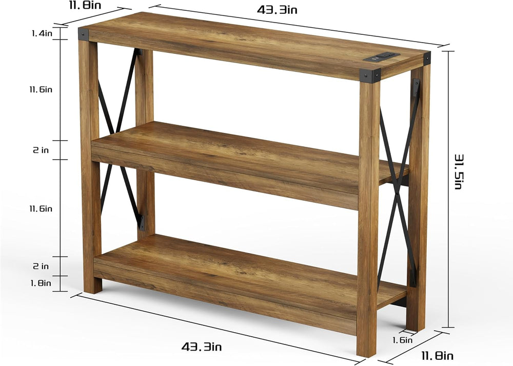 Entryway Table with Outlets and USB Ports, Console Table with 3-Tier Open Sto...