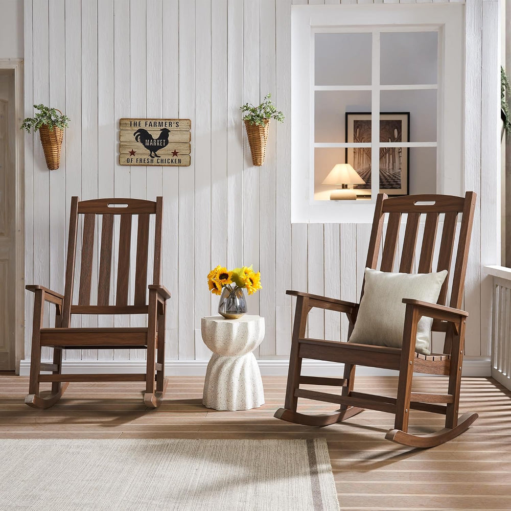 Psilvam Oversized Outdoor Rocking Chair, HDPE Porch Rocker (Dark Brown) | Hig...