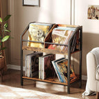 CHOEZON 2-Tier Vinyl Record Storage Holder Rack, 250 LP Albums Display Shelf, Wooden Vinyl Storage Rack with Wire Dividers for Records, CDs, Books, Rustic Brown and Black TCW07BF