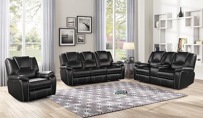 Faux Leather Recliner Sofa Furniture Set for Living Room, Recliner Chair, Manual Loveseat, 3 Seat Recliniing Sofa Couch Set for Meeting Room,Black