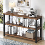 EXCEFUR 47" Entryway Table, Industrial Console Table for Living Room & Hallway, 3-Tier Storage Sofa Table Behind Couch, Walnut