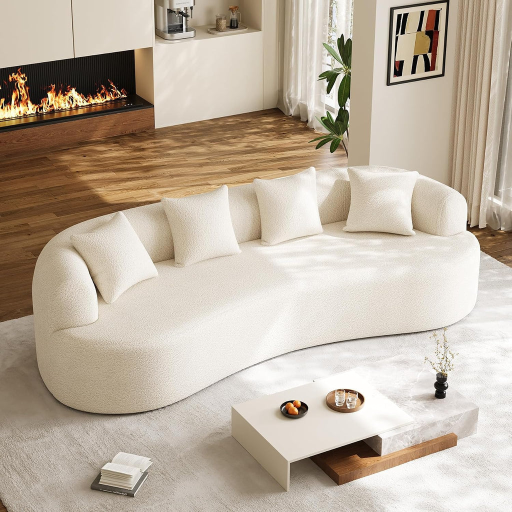 Modern Curved Couch,Oversized 4 Seater Boneless Chenille Sofa,Cream White | Oversized Curved Sofa with Deep Seats,High Foam and 4 Pillows,Cloud Couch for Living Rooms,Bedrooms ,Apartments,No Assembly
