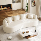 Modern Curved Couch,Oversized 4 Seater Boneless Chenille Sofa,Cream White | Oversized Curved Sofa with Deep Seats,High Foam and 4 Pillows,Cloud Couch for Living Rooms,Bedrooms ,Apartments,No Assembly