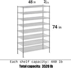 21" Deep x 48" Wide x 74" Height Wire Shelving Kit | 8-Tier | NSF Commercial Storage Rack Unit