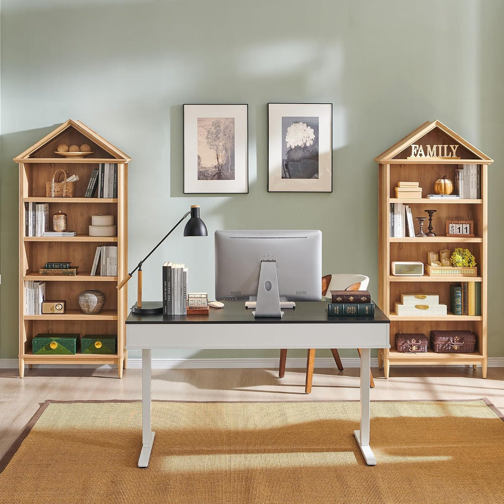 75.9" Tall Angled Arch Bookshelf, 5 Tiers Geometric Large Bookcase with ...